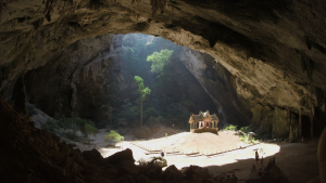 Sun shining on temple in Phraya Nakhon Cave.