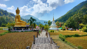 Buddha statue and stupa at Na Khu Ha Temple