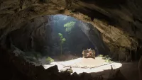 Sun shining on temple in Phraya Nakhon Cave.